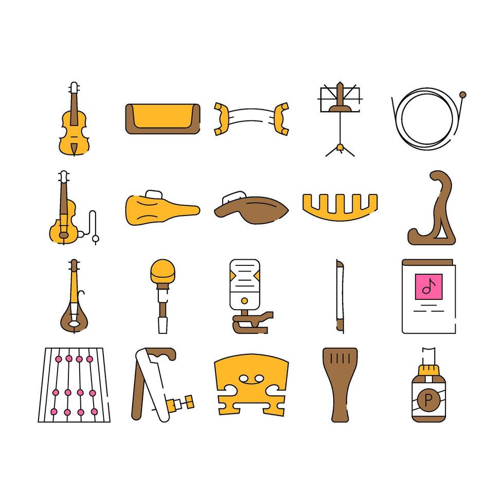 Violin String Musical Instrument Icons Set vector
