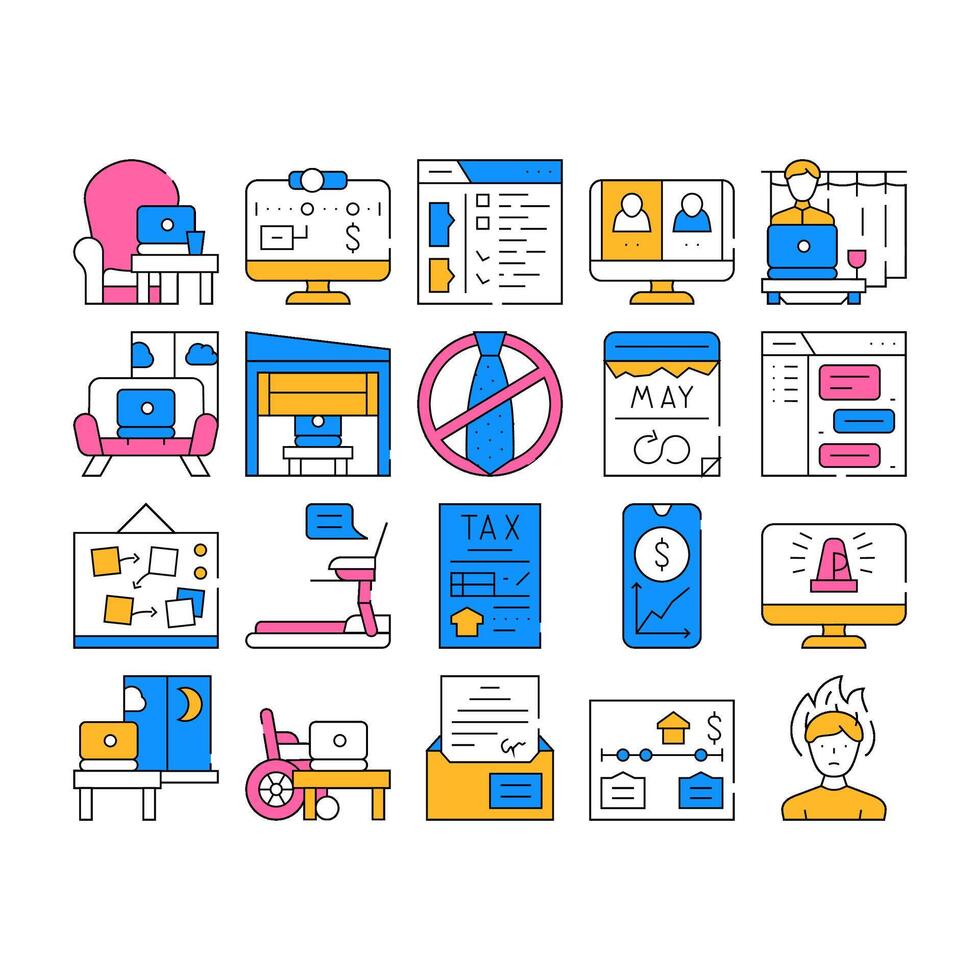 Remote Work From Home Collection Icons Set vector