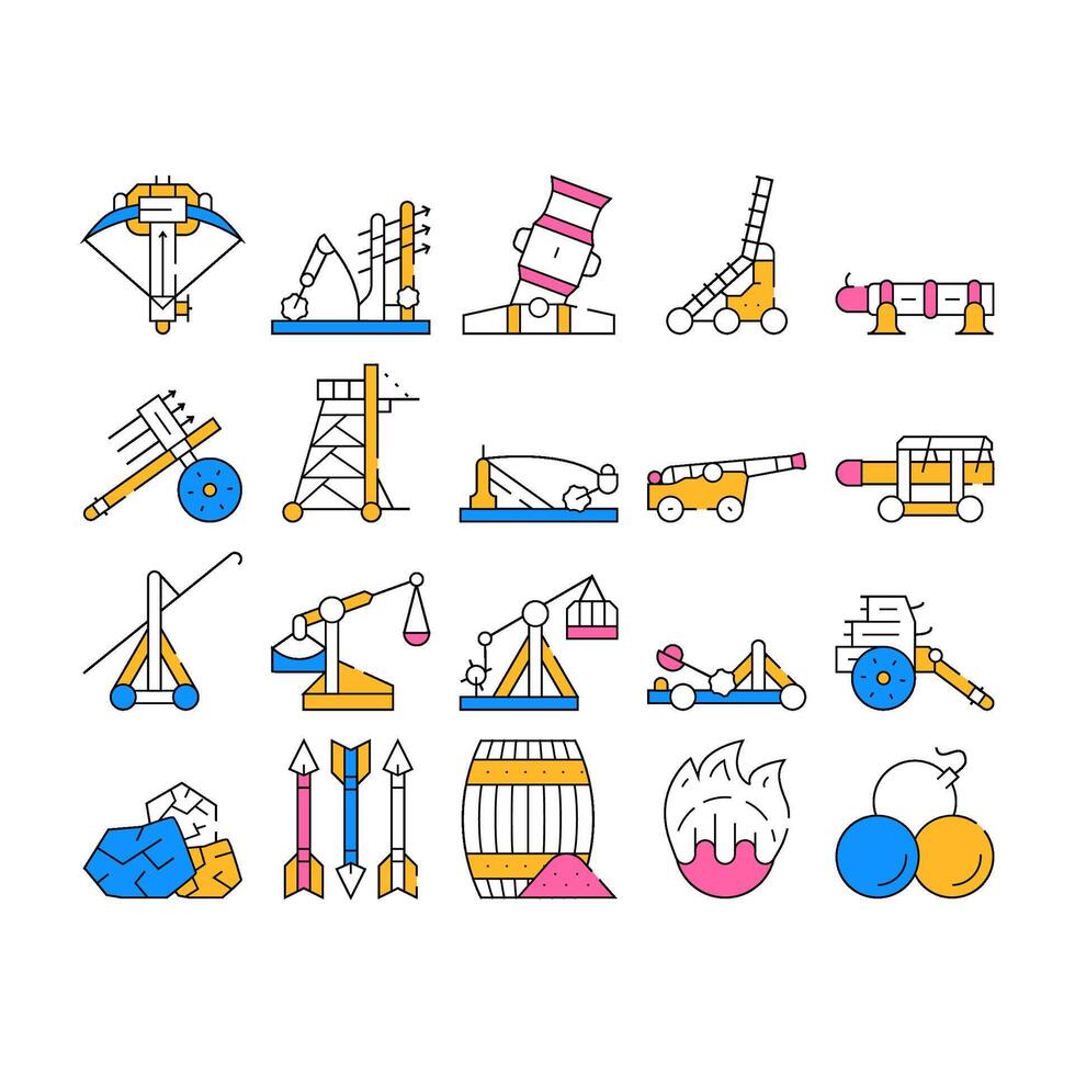 Siege Engine Catapult Collection Icons Set vector