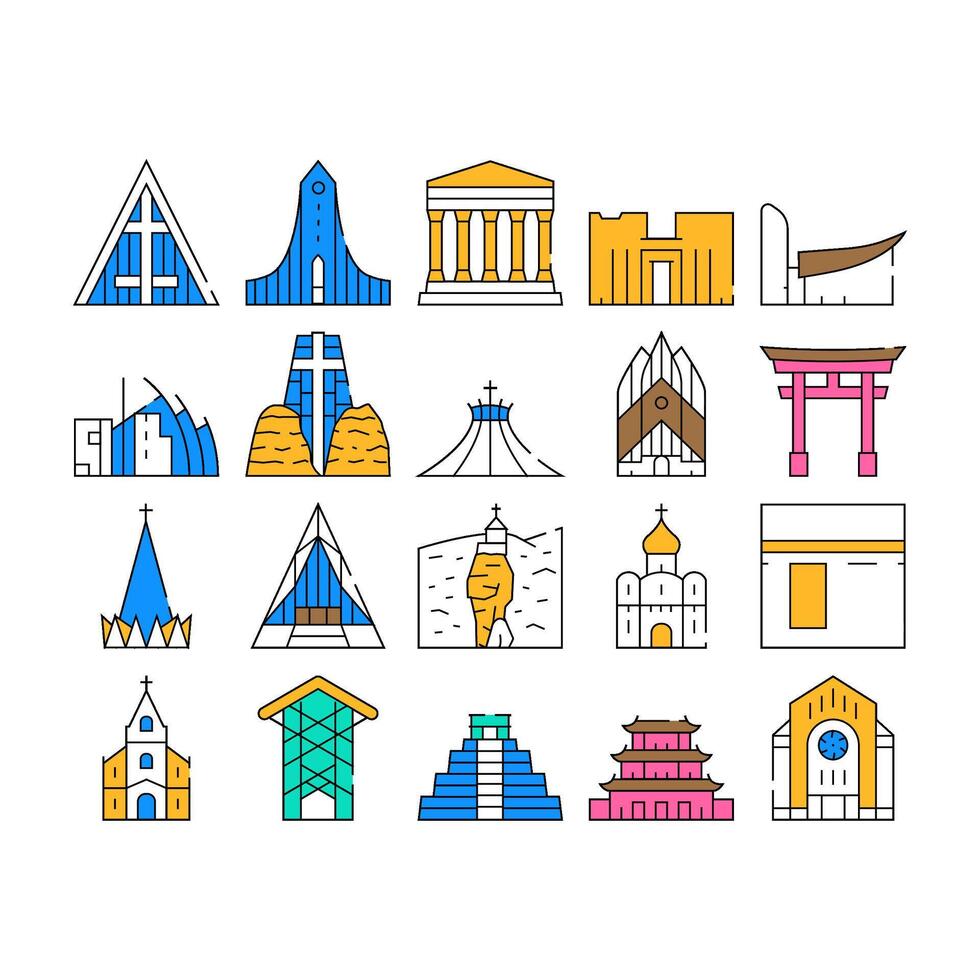 Temple Construction Collection Icons Set black vector