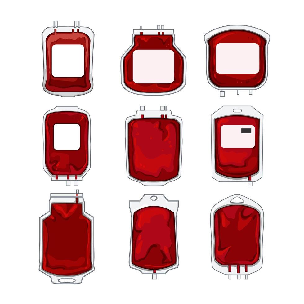 blood donor bag set cartoon illustration vector