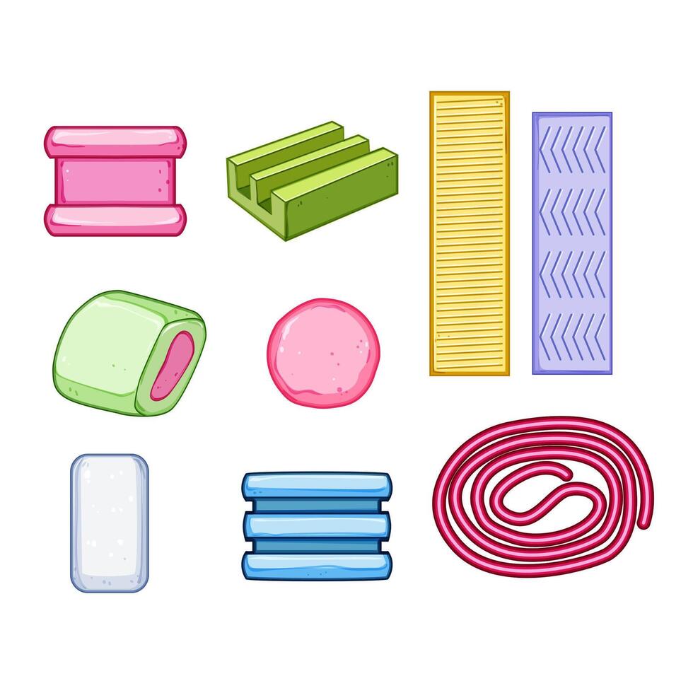 chewing gum set cartoon illustration vector