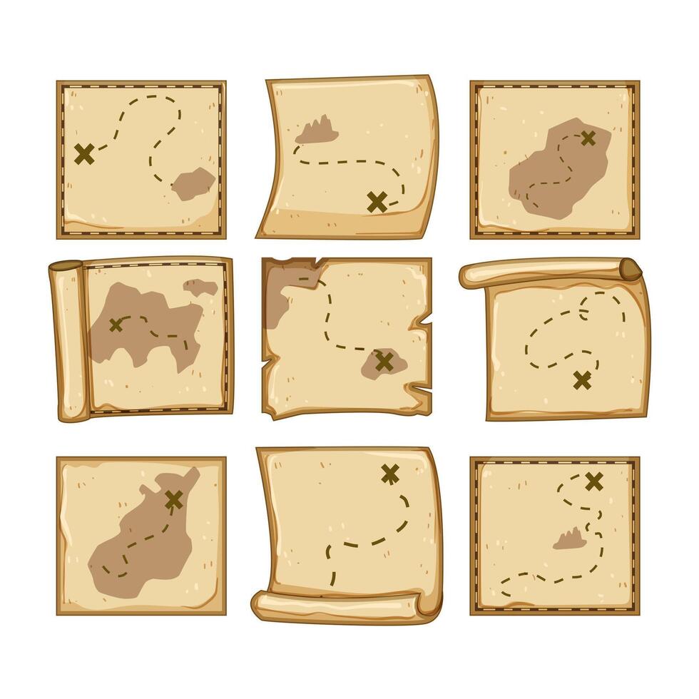 nautical map set cartoon illustration vector