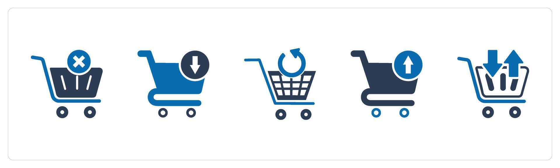A set of 5 Business icon as remove cart, upload cart, update cart vector