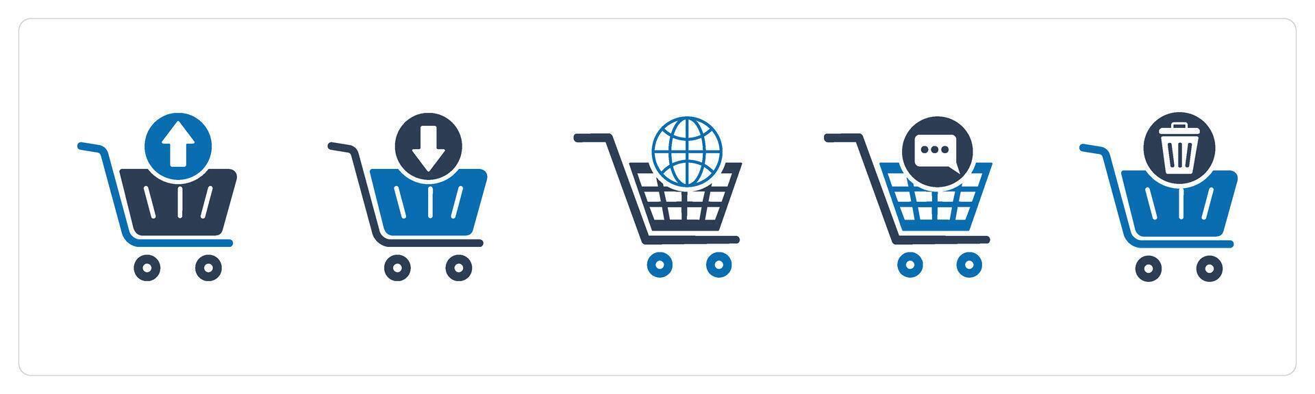 A set of 5 Business icon as upload cart, download cart, global cart vector