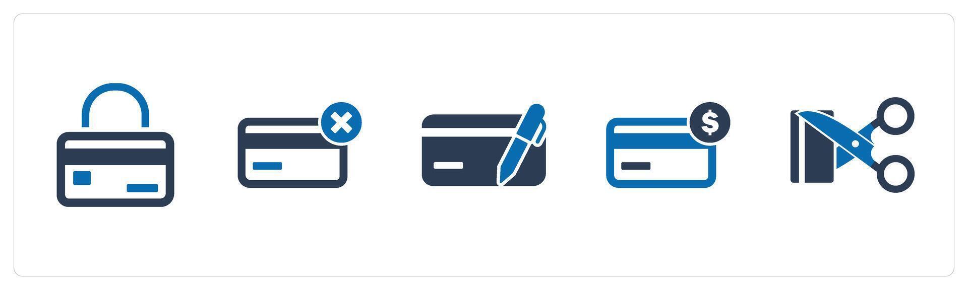 A set of 5 Business icon as card security, remove card, edit card vector