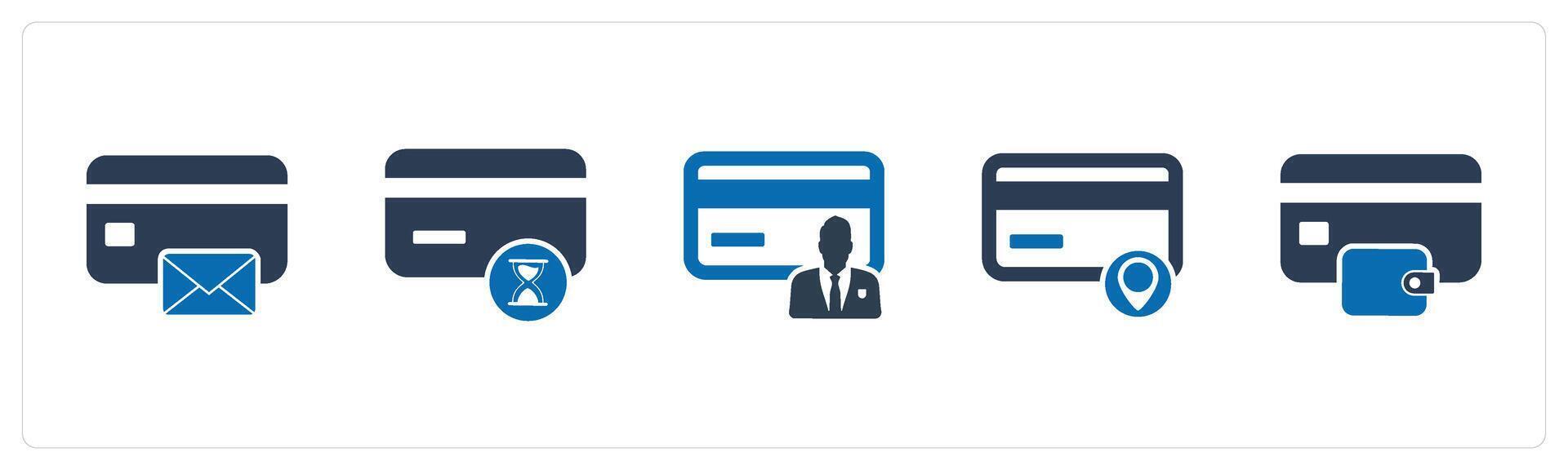 A set of 5 Business icon as card message, shopping time, card owner vector