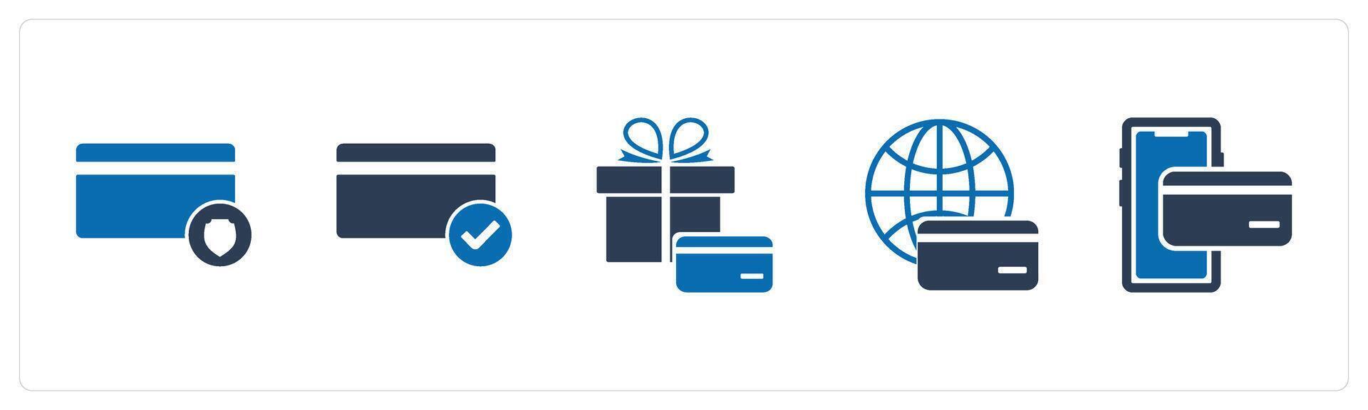 A set of 5 Business icon as card security, approved card, gift shopping vector