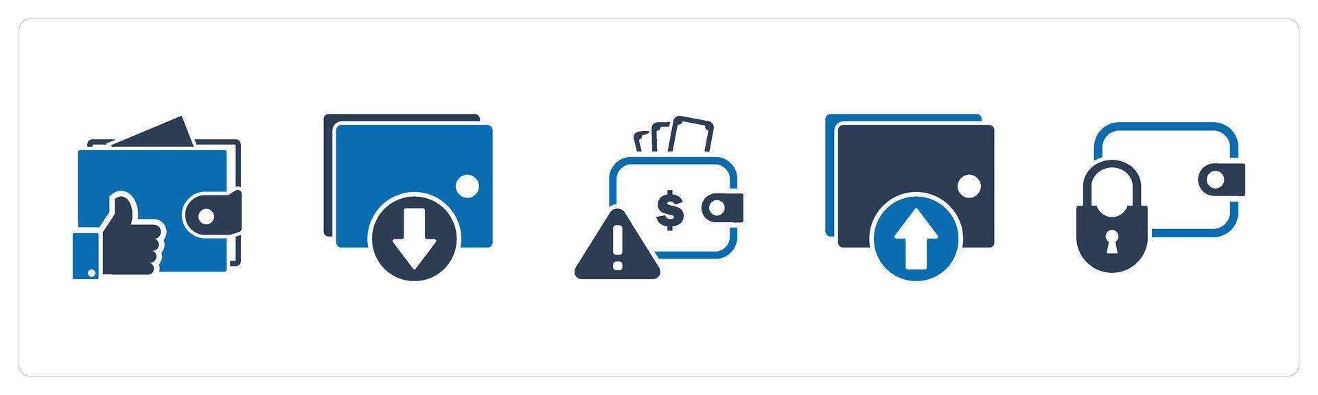 A set of 5 Business icon as like wallet, download wallet, wallet maintenance vector