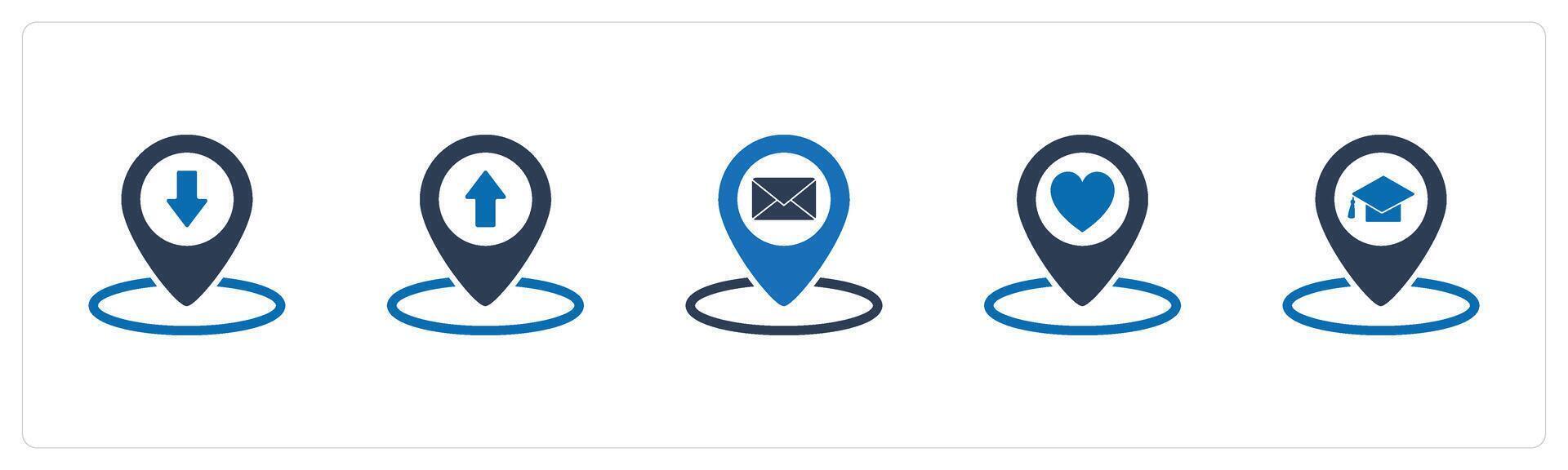 A set of 5 Business icon as pin, pointer, message location vector