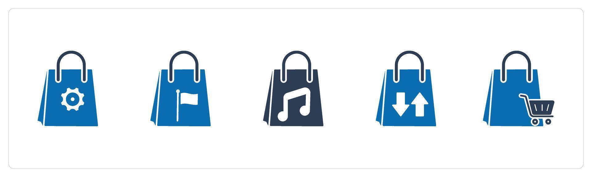 A set of 5 Business icon as bag setting, shopping, music shopping vector