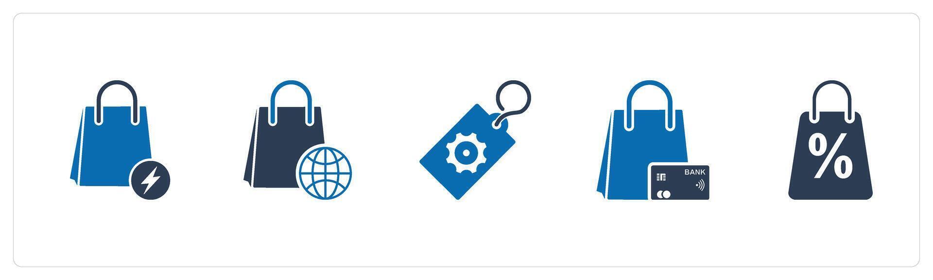 A set of 5 Business icon as fast shopping, global shopping, tag setting vector