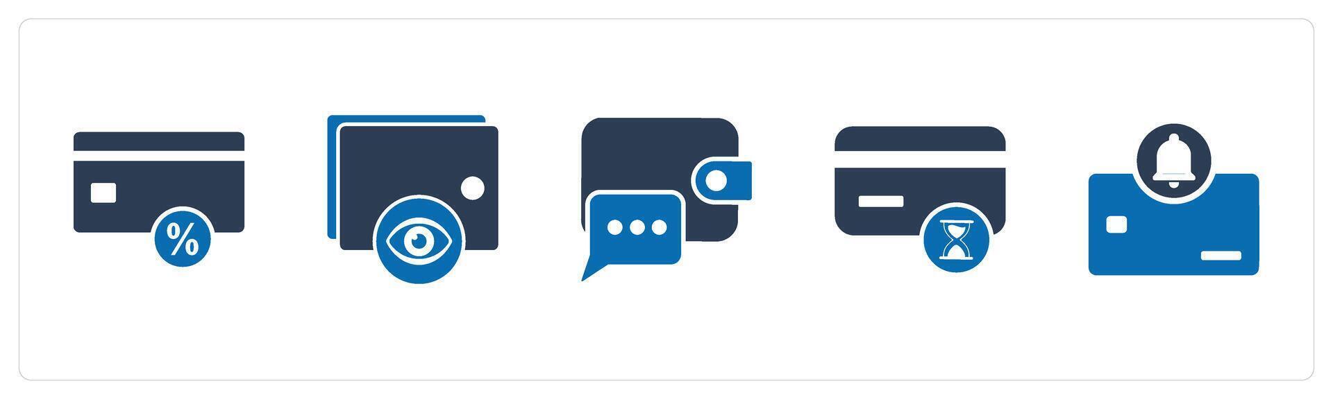 A set of 5 Business icons as card discount, view wallet, message vector