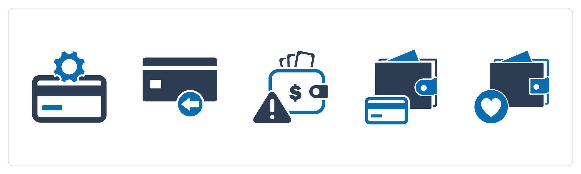 A set of 5 Business icons as card settings, received card, wallet maintenance vector