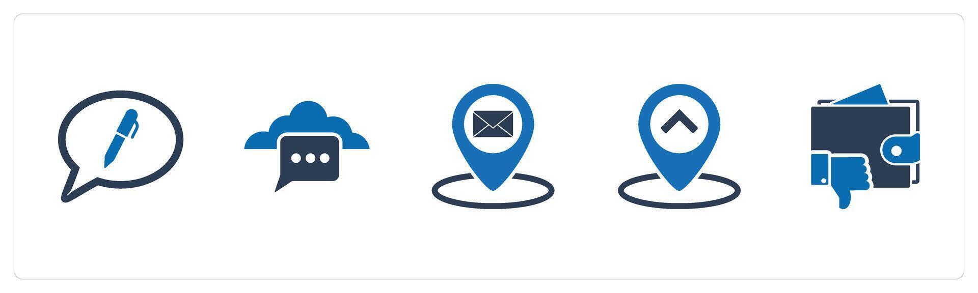 A set of 5 Business icons as edit message, cloud message, message location vector