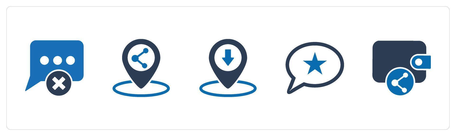 A set of 5 Business icons as delete message, share location, pin vector