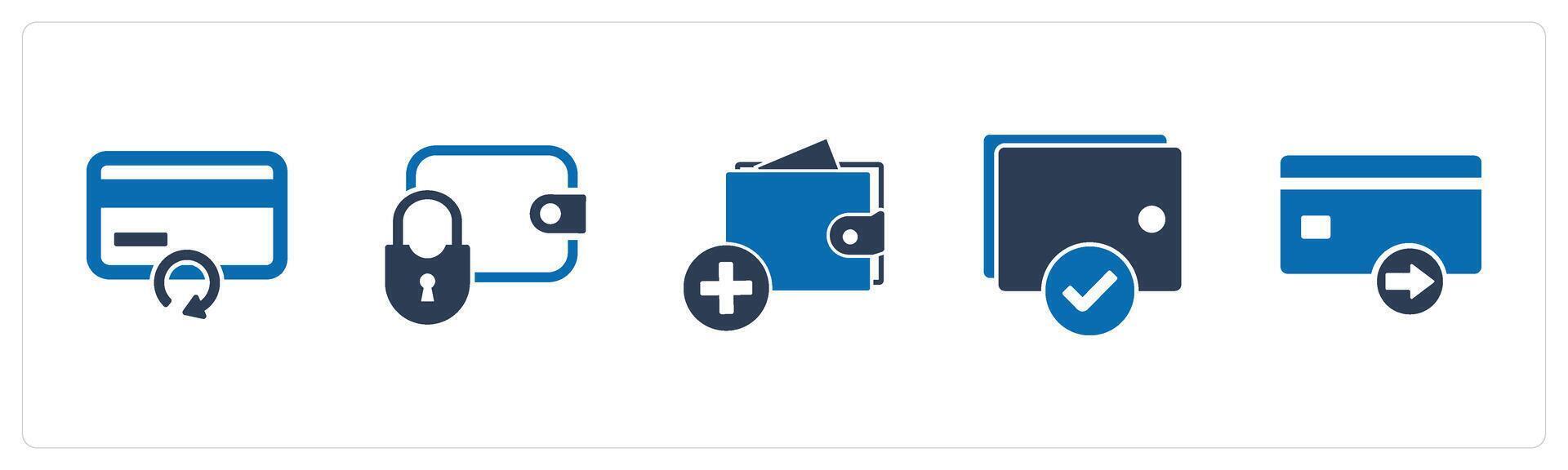 A set of 5 Business icons as update card, money protection, add to wallet vector