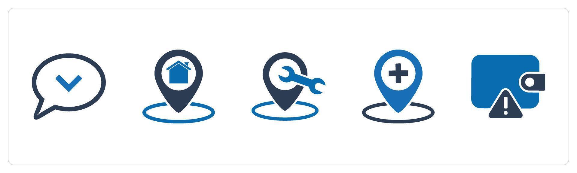 A set of 5 Business icons as message, home location, location maintenance vector
