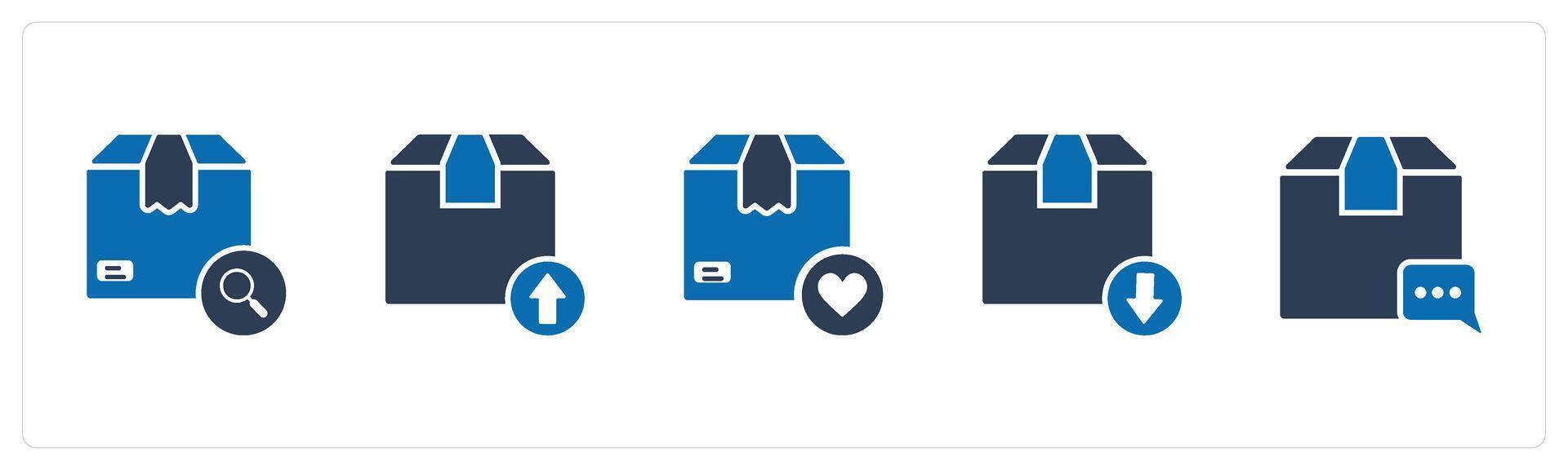 A set of 5 Business icons as search order, forward parcel, love box vector