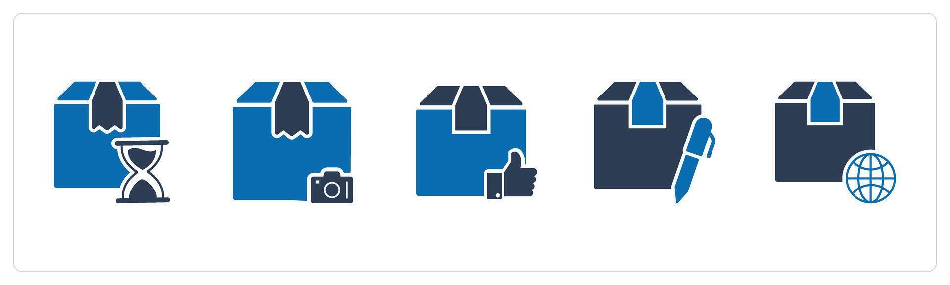 A set of 5 Business icons as delivery process time, order camera, approved order vector