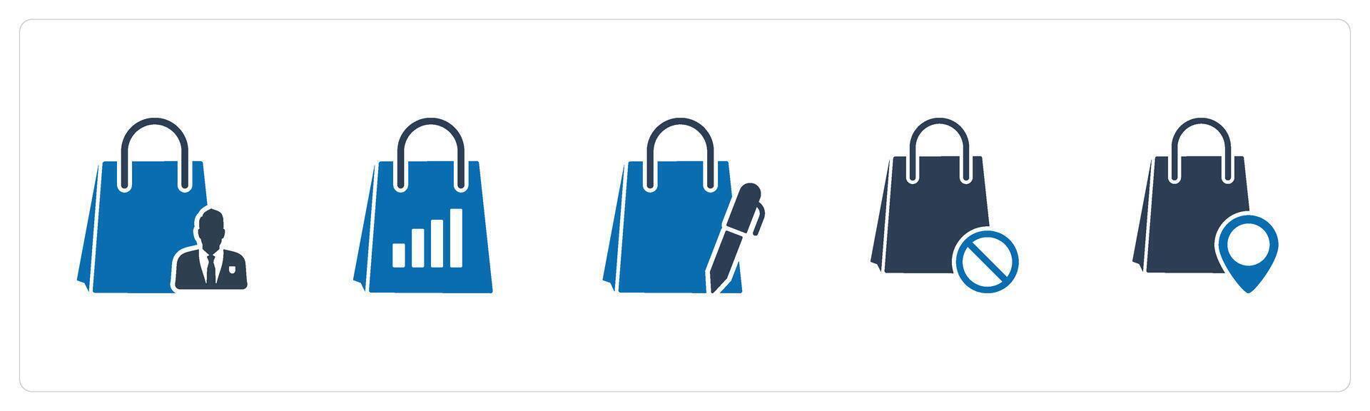 A set of 5 Business icons as shop owner, revenue shopping, edit shopping vector