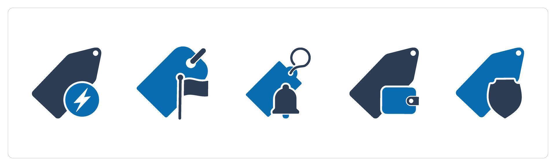 A set of 5 Business icons as fast tag, flag tag, tag notification vector