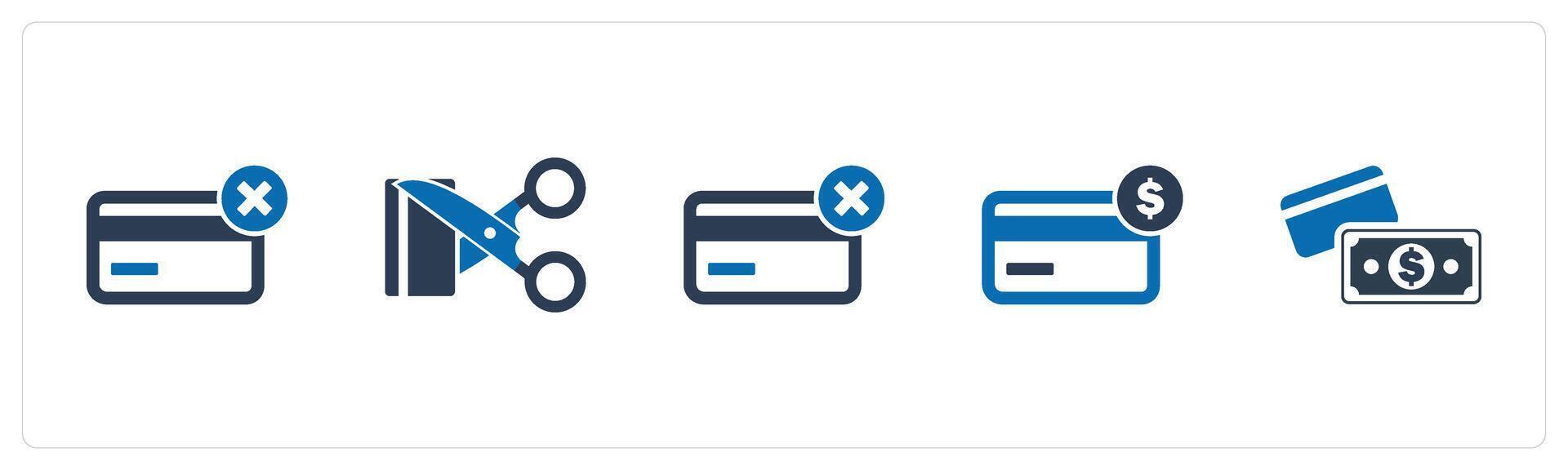 A set of 5 Business icons as remove card, cut price, expired credit card vector