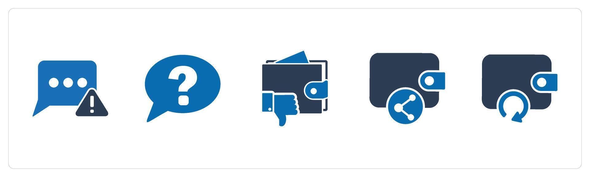 A set of 5 Business icons as message error, question, dislike wallet vector
