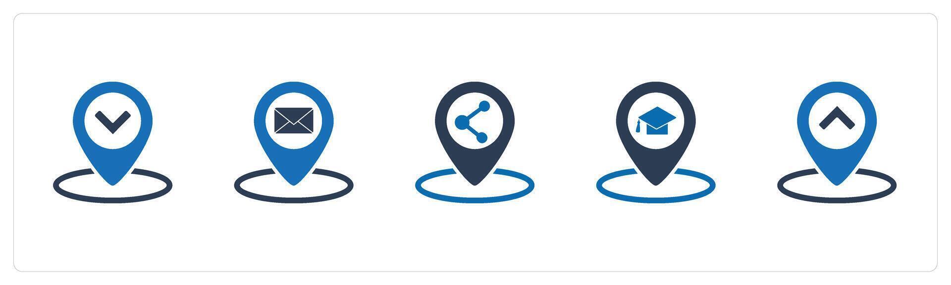 A set of 5 Business icons as location, message location, share location vector