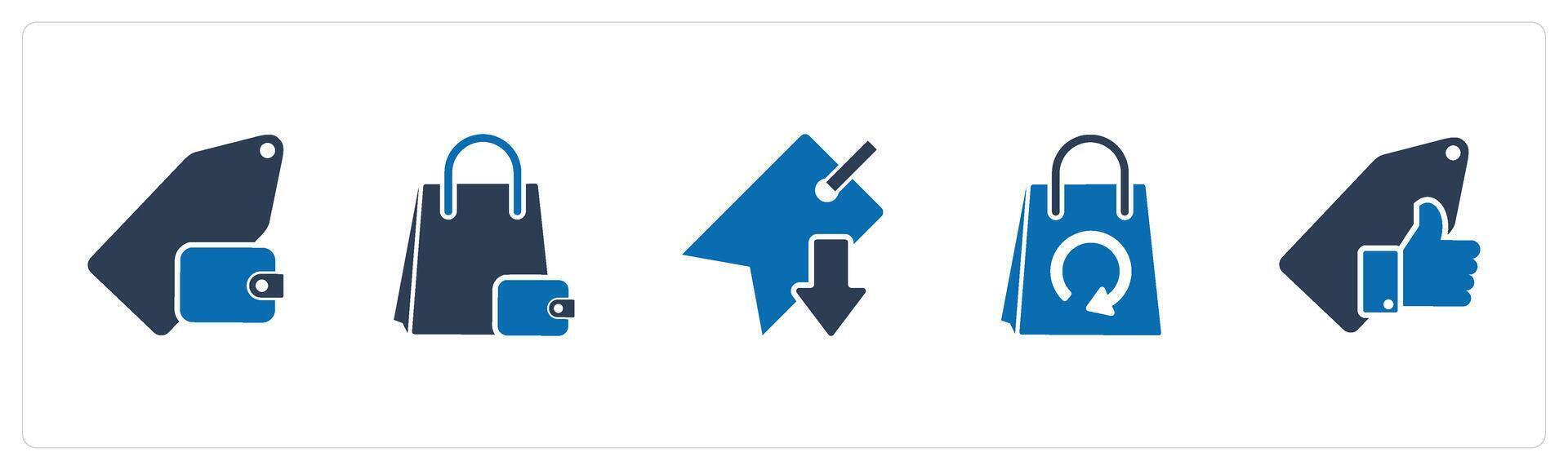 A set of 5 Business icons as wallet tag, shopping, download tag vector