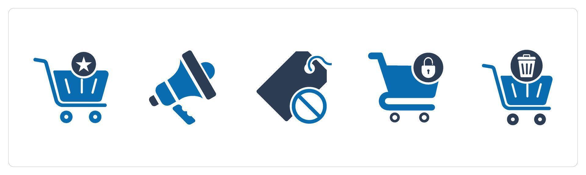 A set of 5 Business icons as favorite cart, speaker, tag prohibited vector
