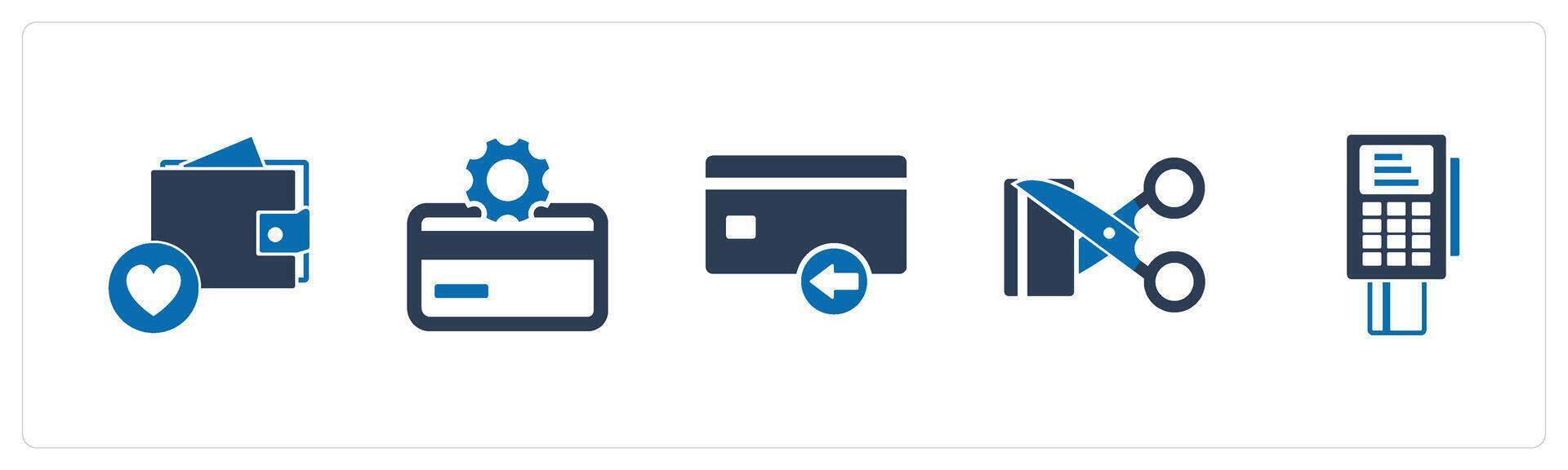 A set of 5 Business icons as favorite wallet, card setting, received card vector