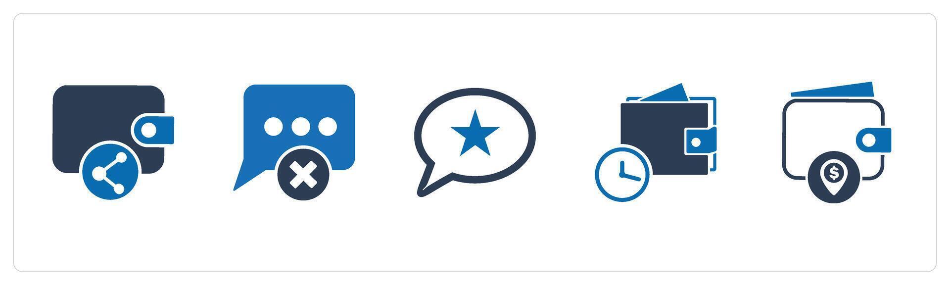 A set of 5 Business icons as share wallet, delete message, star message vector