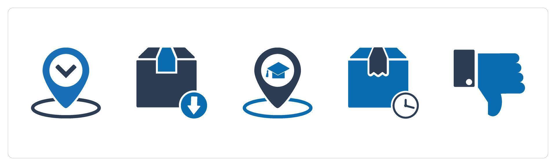 A set of 5 Business icons as location, delivery returned, university location vector