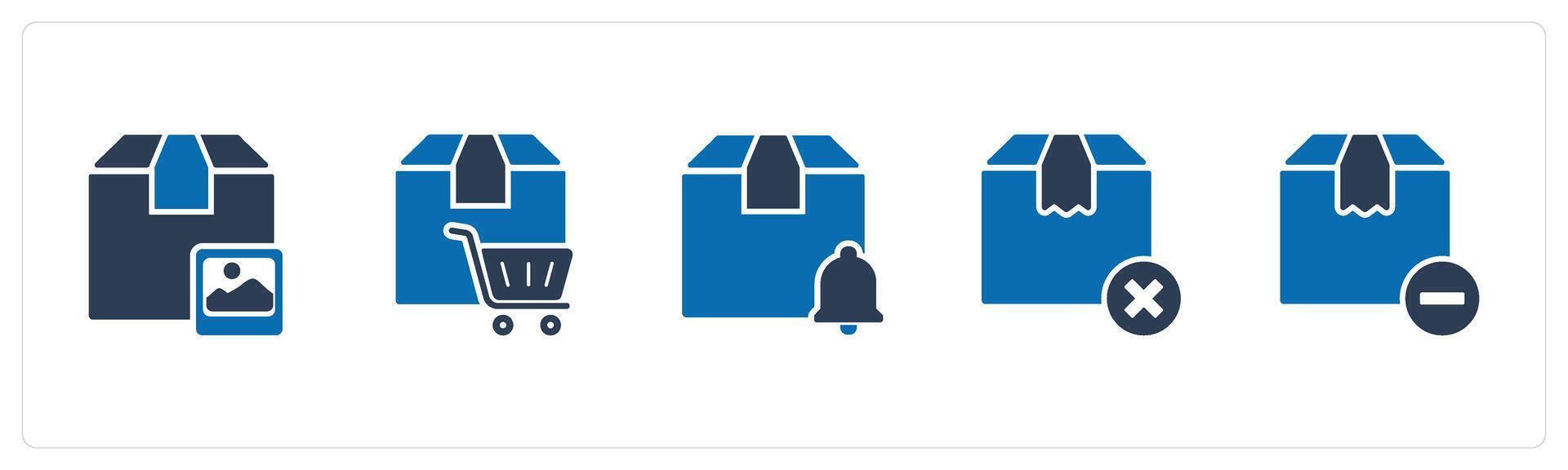 A set of 5 Business icons as item exhibition, cart order, delivery notification vector