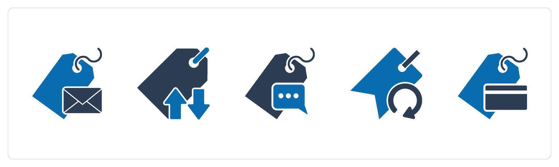 A set of 5 Business icons as message tag, synchronize tag, message tag vector