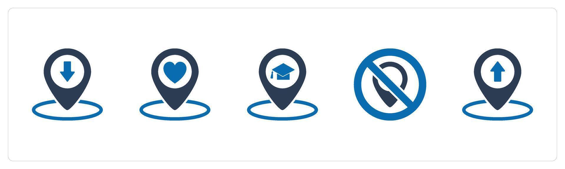A set of 5 Business icons as pin, favorite location, university location vector