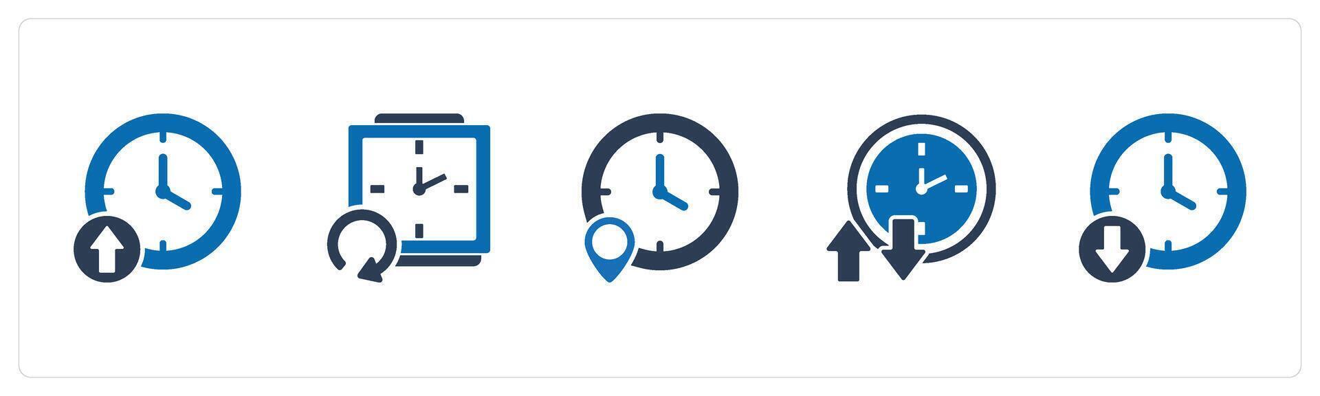 A set of 5 business icons as down time, refresh time, time location vector