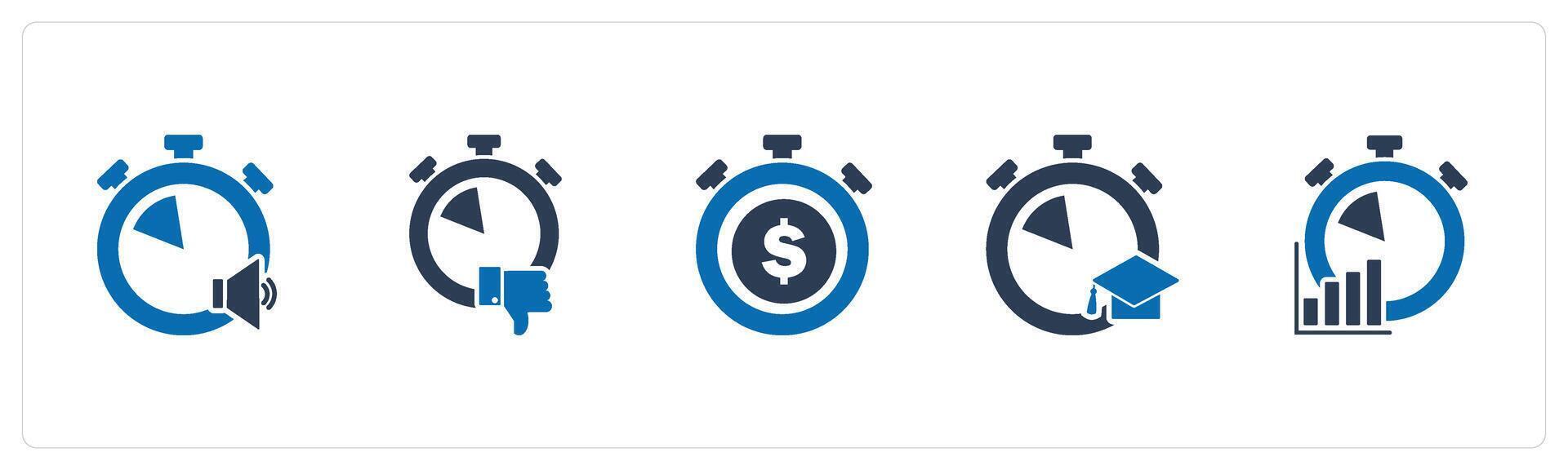 A set of 5 business icons as speaker time, like time, time is money vector