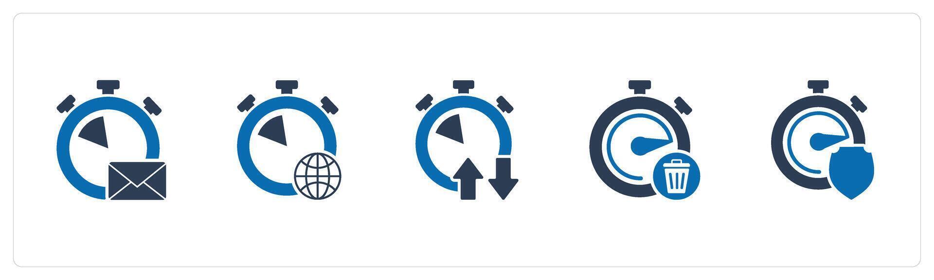 A set of 5 business icons as message time, global time, synchronize time vector