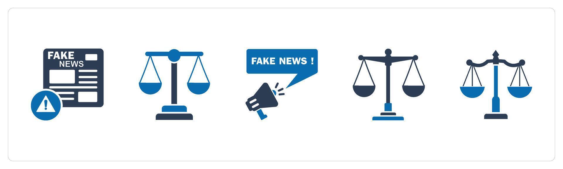 A set of 5 business icons as fake news, legal, justice vector