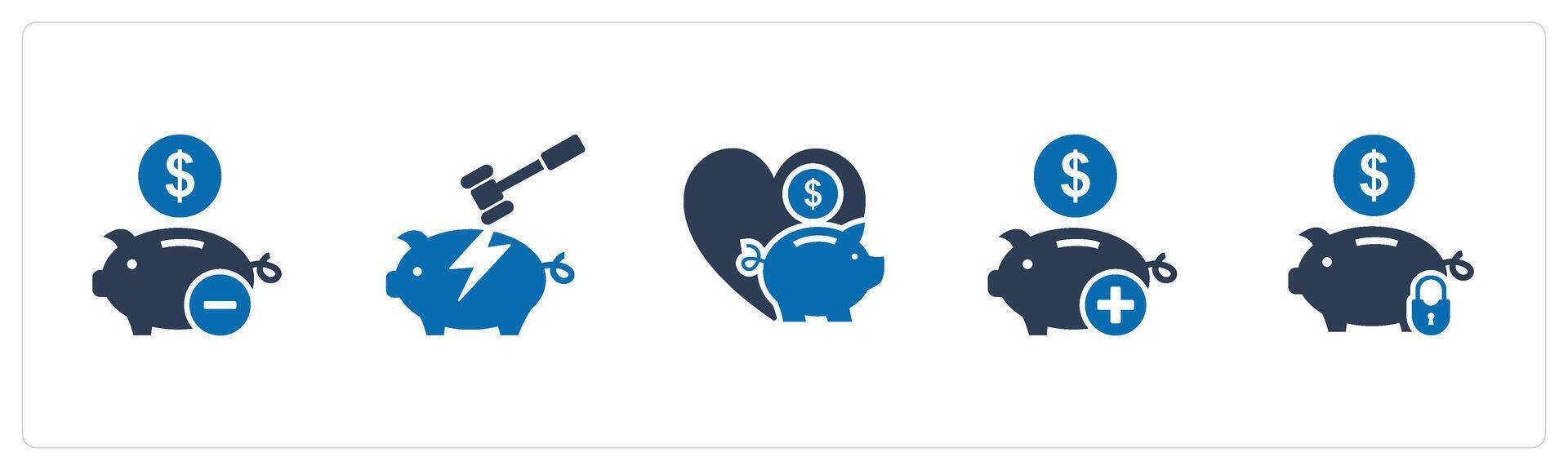 A set of 5 business icons as remove savings, savings broken, favorite bank vector