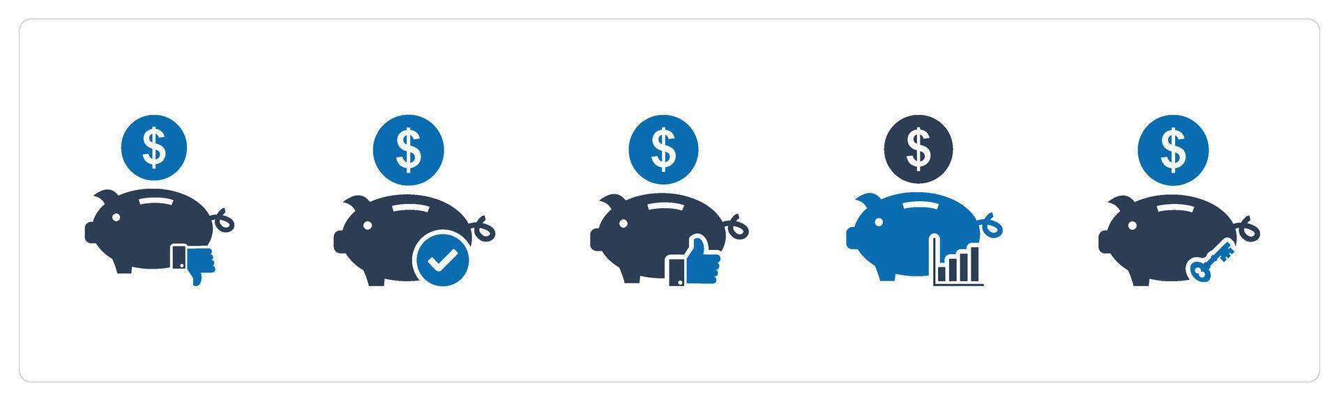 A set of 5 business icons as dislike bank, approve banking, like bank vector