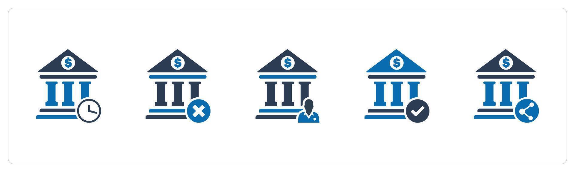 A set of 5 business icons as bank time, remove bank, bank owner vector