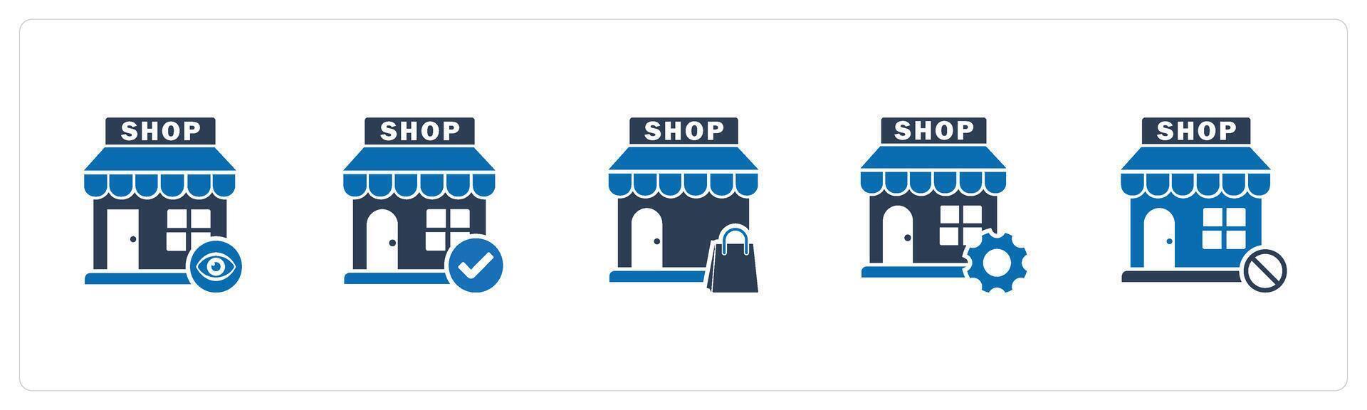 A set of 5 business icons as view store, approve store, shopping bag vector