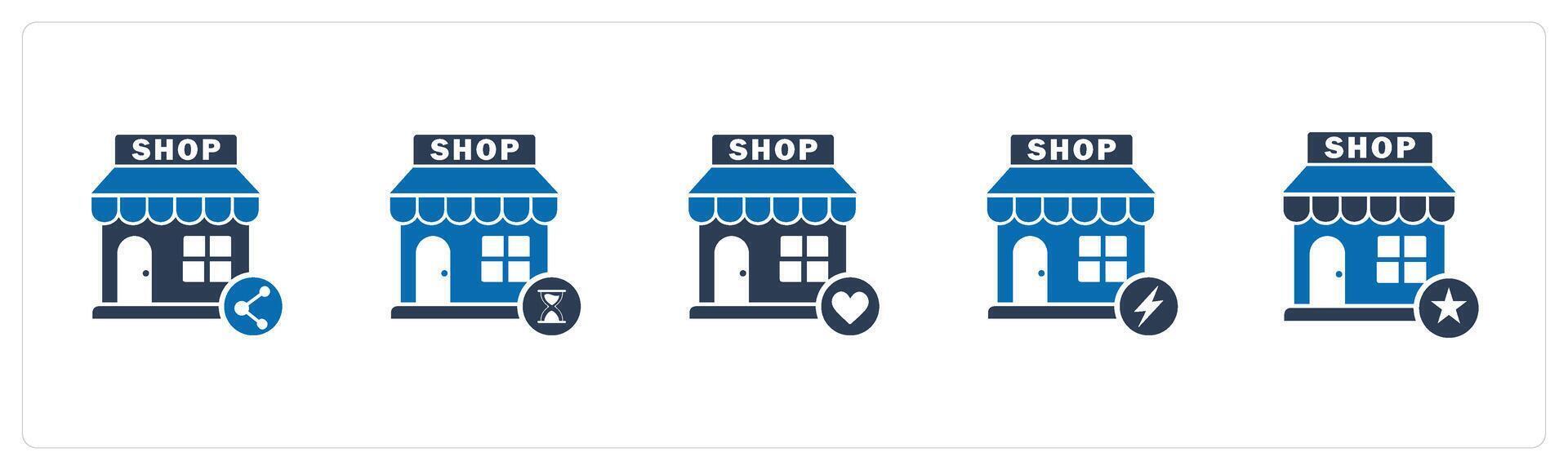 A set of 5 business icons as share store, shopping time, favorite shopping vector