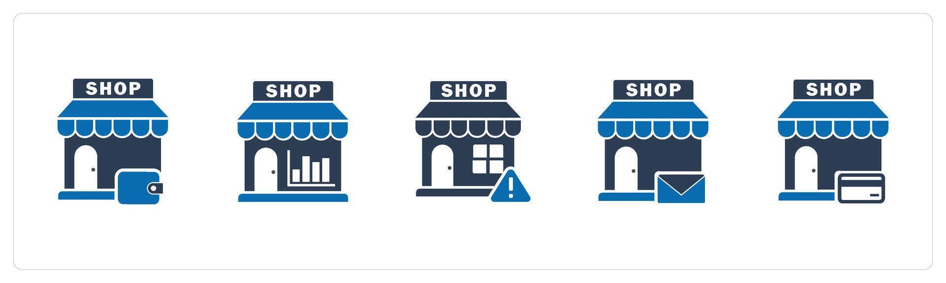 A set of 5 business icons as shopping store, revenue store, store maintenance vector