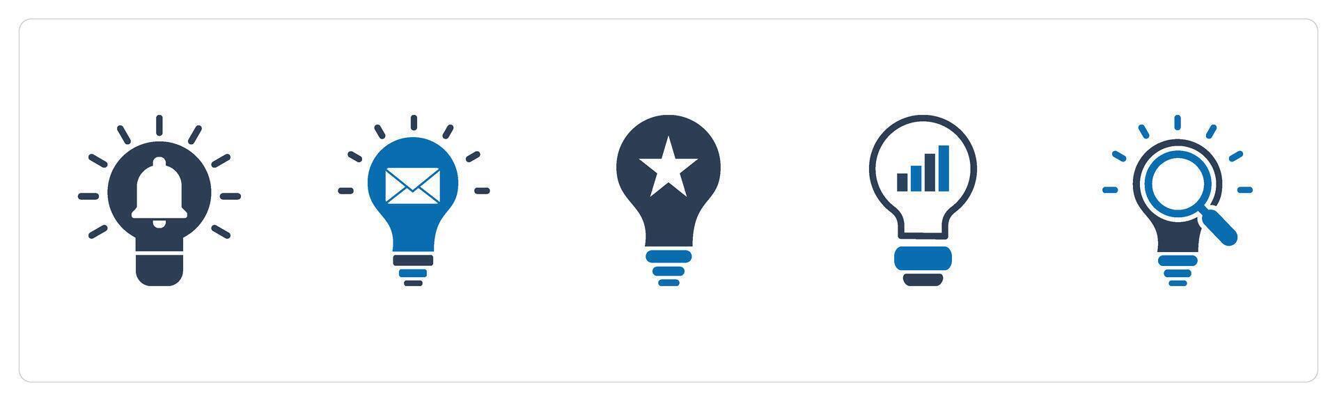 A set of 5 business icons as idea notification, message idea, creative idea vector