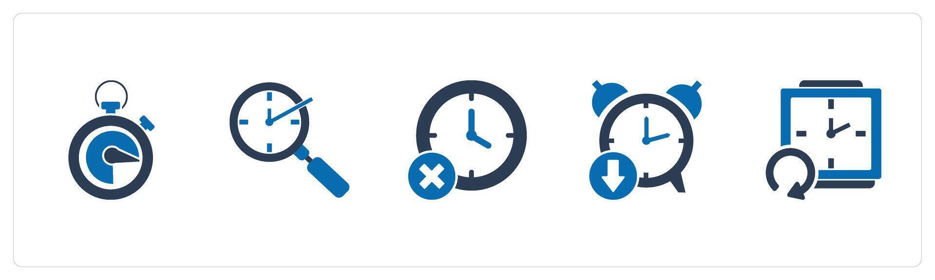 A set of 5 business icons as speedometer, search time, out of time vector
