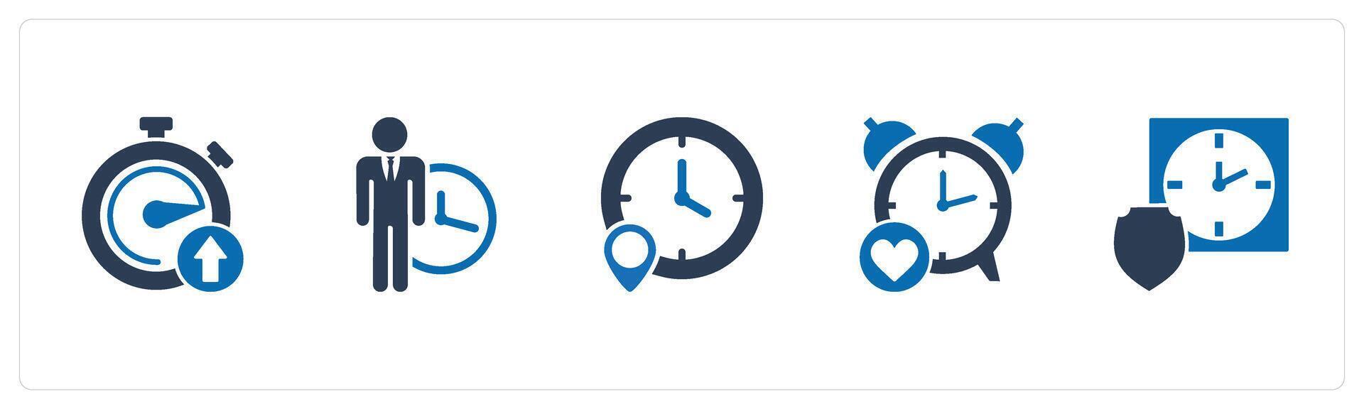 A set of 5 business icons as up time, punctuality, time location vector